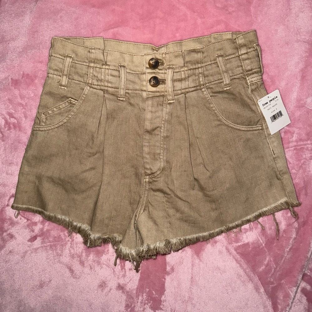 We The Free Tan High Waist Frayed Shorts